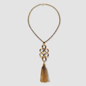 Rare Vintage CROWN TRIFARI © Gold Tone Retro Circle Link Tassel Pendant Necklace
